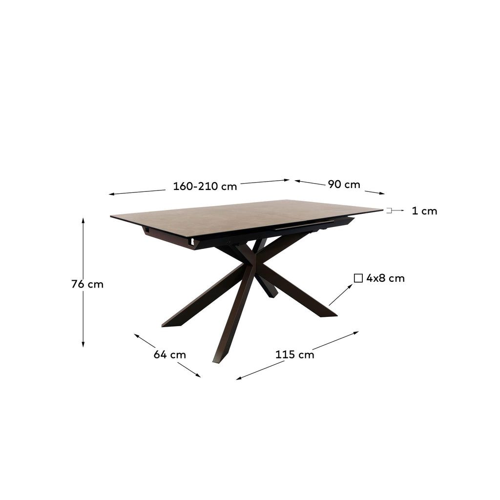 Taula extensible Atminda porcellànic i potes d'acer acabat gris 160(210)x90 cm