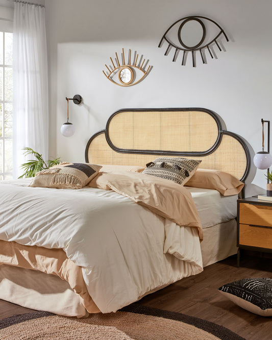 Cabecero Lalita de ratán con acabado negro para pierna de hasta 160 cm