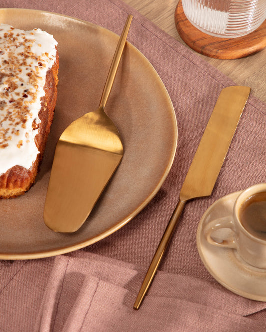 Siete Lite de 2 cubiertos para pastel dorado