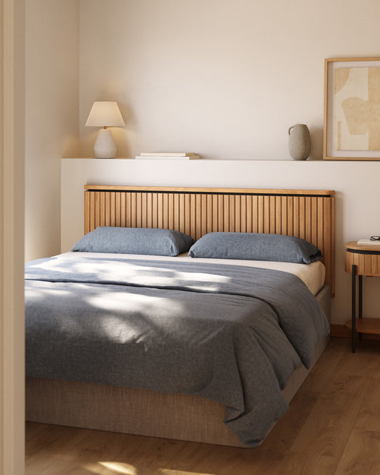 Cabecero Licia de madera maciza de mango y metal acabado pintado negro para cama de hasta 180 cm