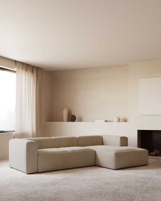 Sofá Blok 3 plazas de chenilla chaise longue derecho beige 300 cm FSC Mix Credit