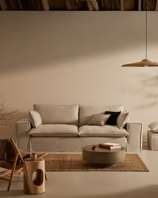 Sofá desenfundable Anarela 3 plazas con cojines de lino beige FSC Mix Credit 280 cm