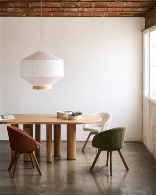 Pantalla para lámpara de techo Hila de papel blanco y chapa de madera natural Ø 80 cm