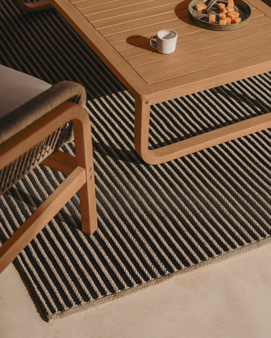 Alfombra Satanca de fibras sintéticas con rayas beige y negro 160 x 230 cm