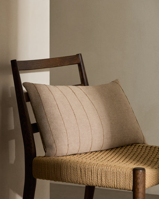 Funda de cojín Sayema de algodón beige y bordado de yute natural 30 x 50 cm