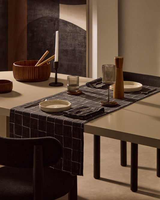 Chemin de table Ersen noir, 100 % coton, 50 x 160 cm