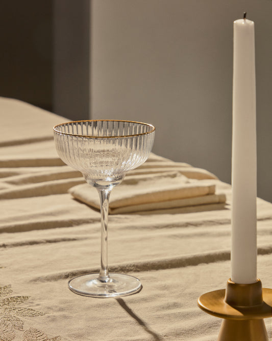 Copa de cava Ayan de vidrio transparente y detalle dorado 28 cl