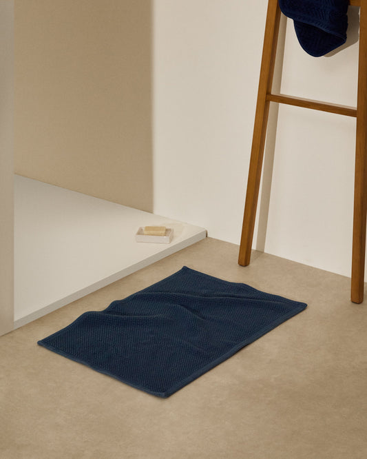 Tapis de bain Erona 100 % coton recyclé bleu 50 x 70 cm