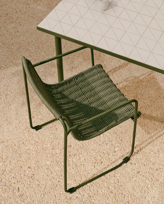 Silla apilable Maurina de acero galvanizado verde y cuerda verde
