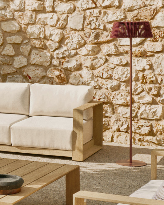 Lámpara de pie solar para exterior Aldet de cuerda jaspeada terracota y pie de metal terracota Ø46 cm