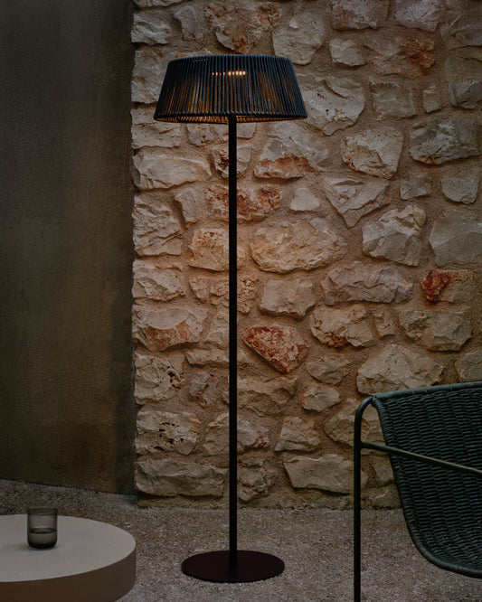 Lámpara de pie solar para exterior Aldet de cuerda jaspeada negro y verde y pie de metal negro Ø46 cm