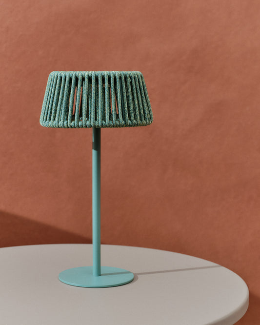 Lámpara de mesa solar para exterior Aldet de cuerda turquesa