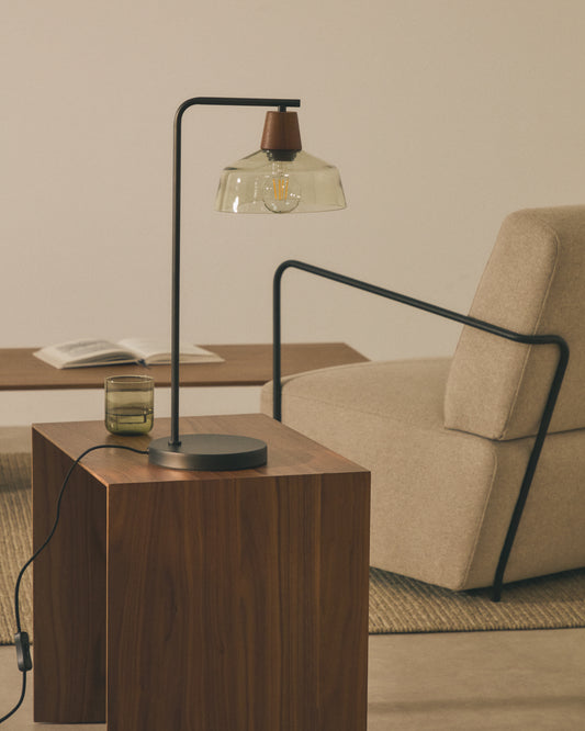 Lámpara de mesa con pie Silex demetal y cristal verde