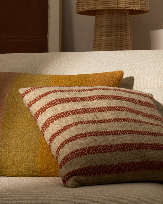 Naila terracotta contrasting stripe cushion cover in acrylic fibras 50 x 50cm