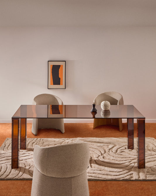 Taula Adularia de vidre trempat marró 160x90 cm