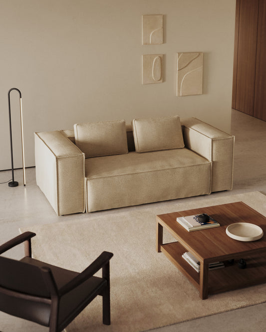 Canapé Blok 2 places en velours côtelé épais coloris naturel 210 cm – Certifié FSC Mix Credit