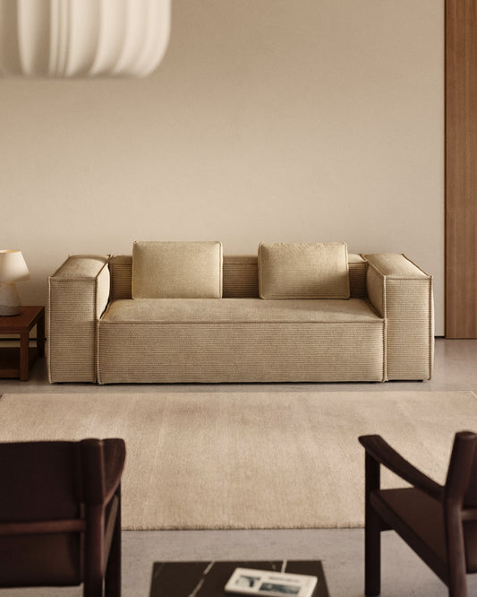 Canapé Blok 3 places en velours côtelé épais coloris naturel 240 cm – Certifié FSC Mix Credit