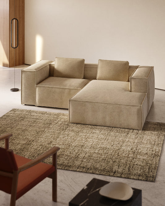 Canapé Blok 2 places en velours côtelé épais coloris naturel avec méridienne droite 240 cm – Certifié FSC Mix Credit