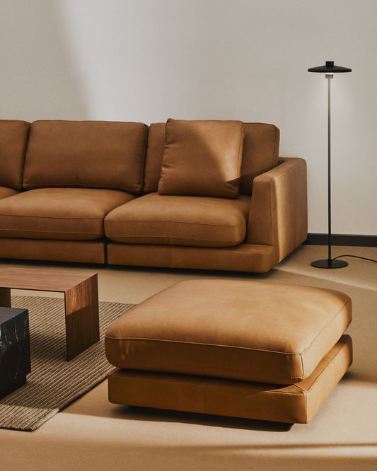 Repose-pieds Gala en cuir marron 90 x 90 cm