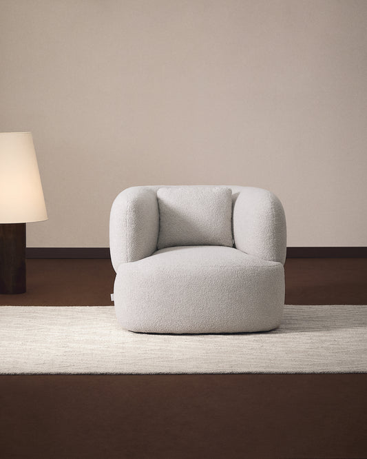 Fauteuil avec coussin Martina en bouclette grise FSC Mix Credit