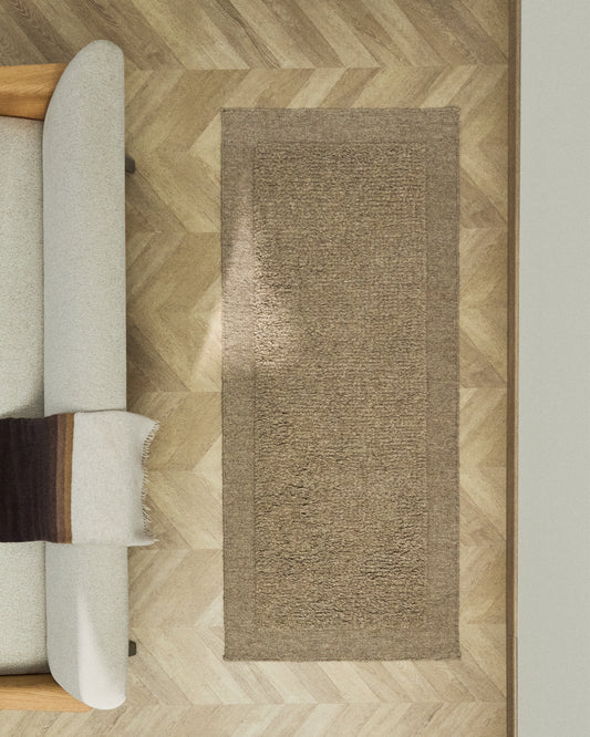 Tapis de couloir Marely en laine beige 200 x 80 cm