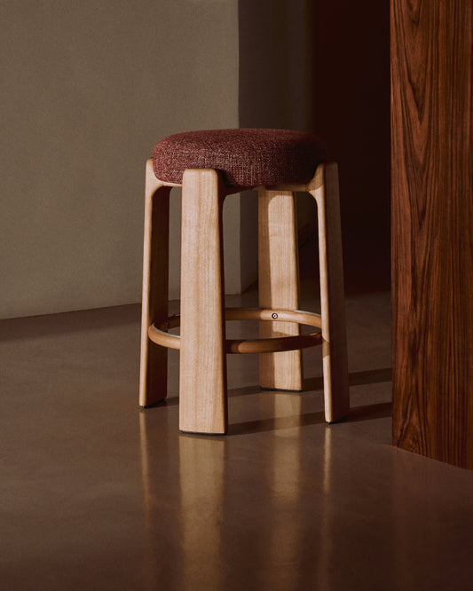 Tabouret Granite version ignifugée en chenille terracotta et bois de frêne finition ton naturel FSC 100 % 65 cm