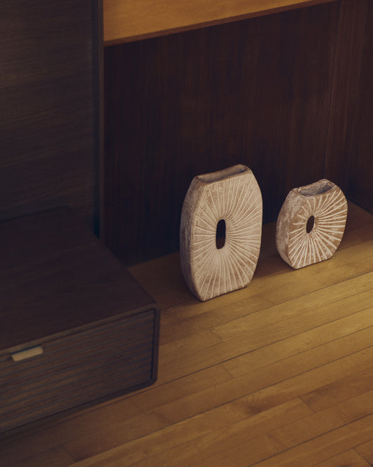 Vase Valura en papier mâché rose et beige 31 cm