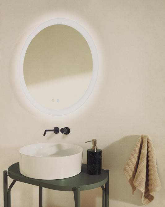 Espejo redondo Mervi para baño con luz LED y antivaho Ø 80 cm