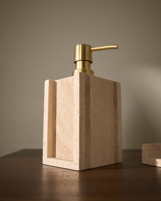 Dispensador de jabón Zenen de mármol travertino beige