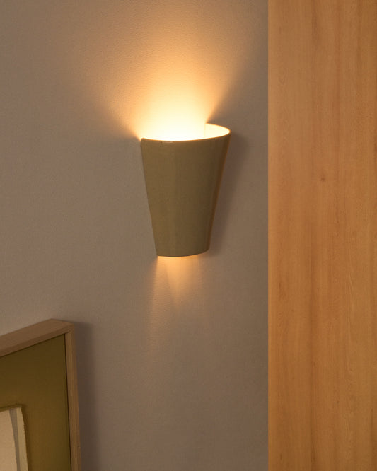 Aplic de paret Ceren de ceràmica beix 21 cm