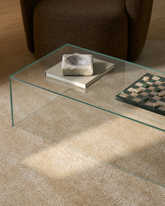 Taula de centre Orlia de vidre trempat transparent 110 x 50 cm