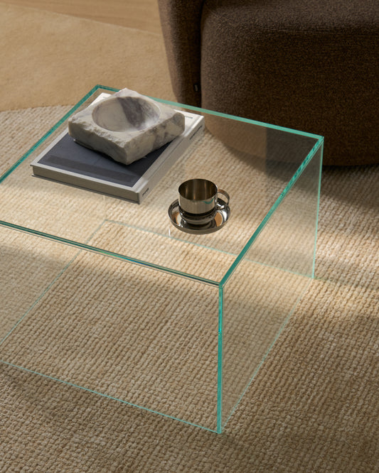 Taula auxiliar Orlia de vidre trempat transparent 50 x 50 cm