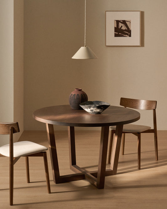 Table ronde Nahla en bois de manguier avec finition ton noyer Ø 90 cm