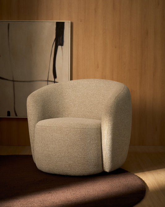 Butaca giratoria Odenia retardante de fuego de micro bouclé beige