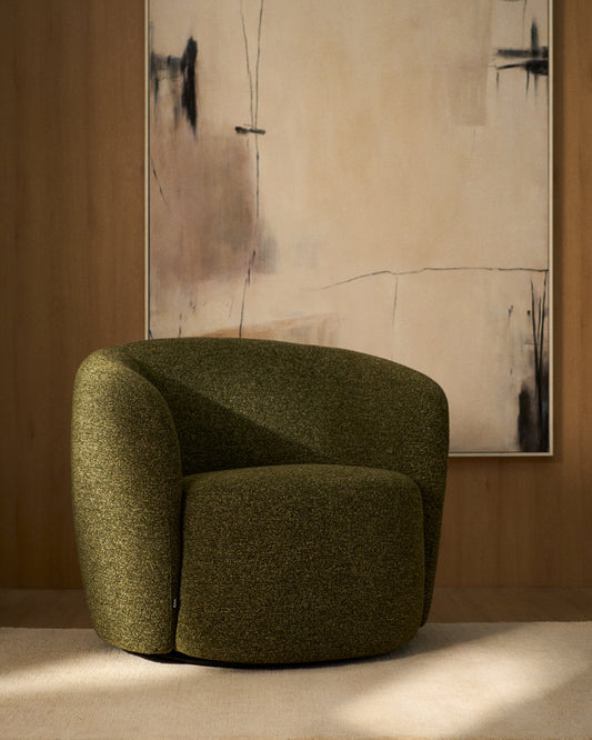 Butaca giratoria Odenia retardante de fuego de micro bouclé verde oliva