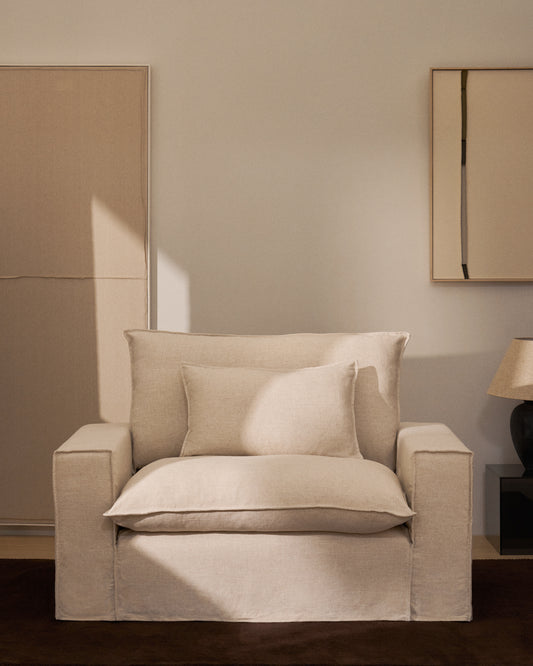 Butaca desenfundable Anarela de lino y viscosa beige 150 cm FSC Mix Credit