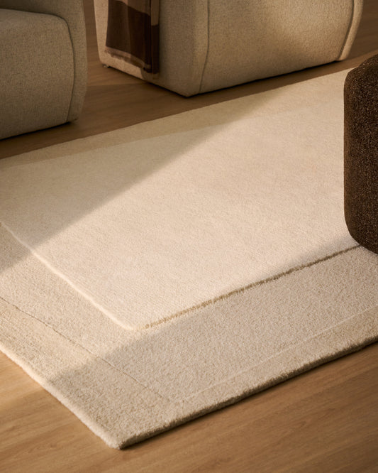 Alfombra Dennie de lana con gráfico beige 160 x 230 cm