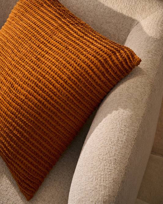 Housse de coussin Solly 100 % coton gaufré orange 50 x 50 cm