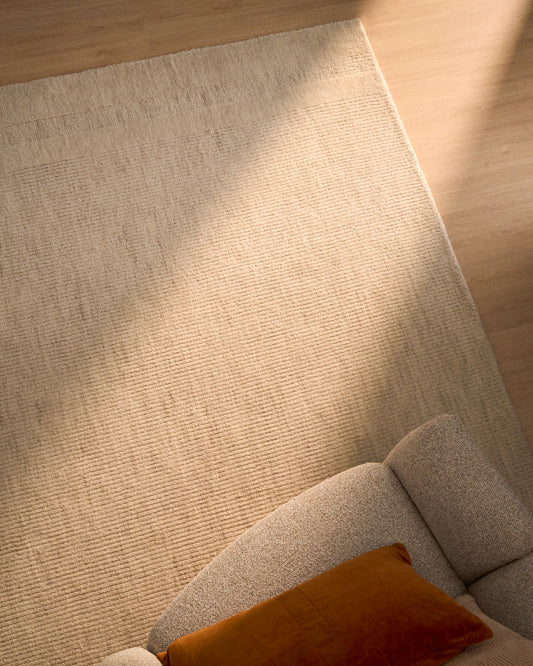 Alfombra Dalena de lana jacquard raya beige 230 x 160 cm