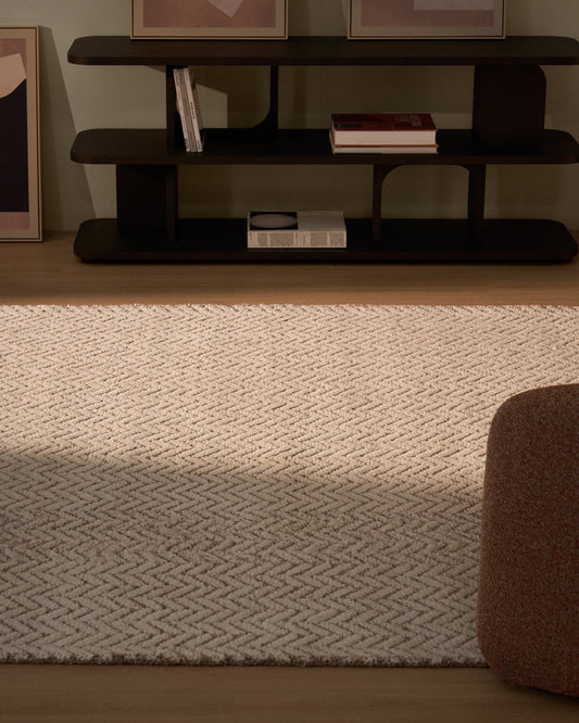 Catifa Calira de llana jacquard trenat beix 300x200 cm