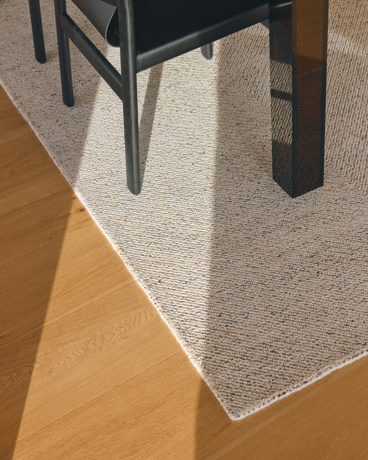 Tapis Lenuo en laine et coton jacquard écru 200 x 300 cm
