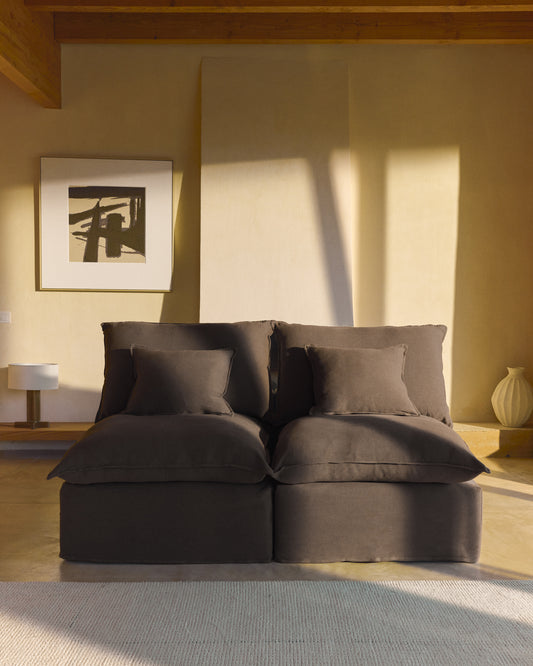Canapé modulable déhoussable Anarela 2 places en 100 % lin taupe 180 cm FSC Mix Credit