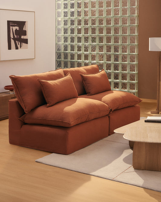 Canapé modulable déhoussable Anarela 3 places en 100 % lin terracotta 220 cm FSC Mix Credit