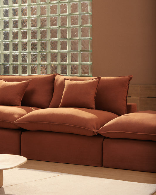 Canapé modulable déhoussable Anarela 3 places avec pouf terminal en 100 % lin terracotta 310 cm FSC Mix Credit