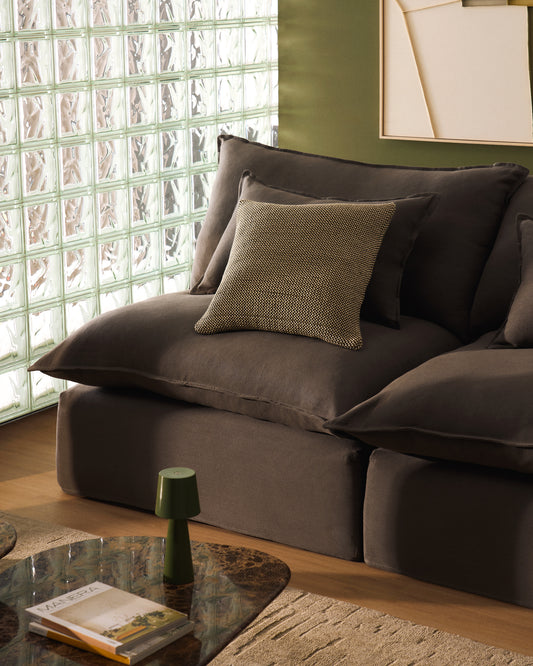 Canapé modulable déhoussable Anarela 2 places avec pouf terminal en 100 % lin taupe 270 cm FSC Mix Credit