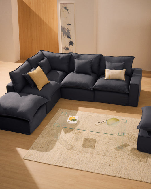 Canapé modulable déhoussable Anarela 5 places en lin et viscose gris foncé 330 cm FSC Mix Credit