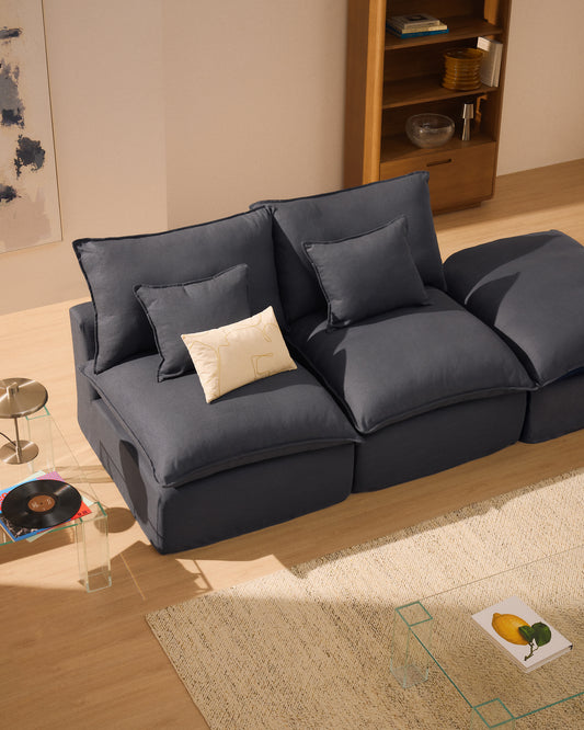 Canapé modulable déhoussable Anarela 2 places avec pouf terminal en lin et viscose gris foncé 270 cm FSC Mix Credit