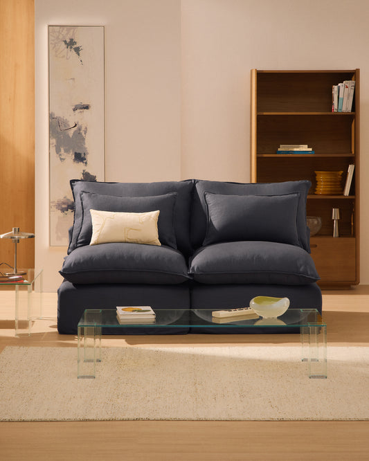 Canapé modulable déhoussable Anarela 3 places en lin et viscose gris foncé 220 cm FSC Mix Credit