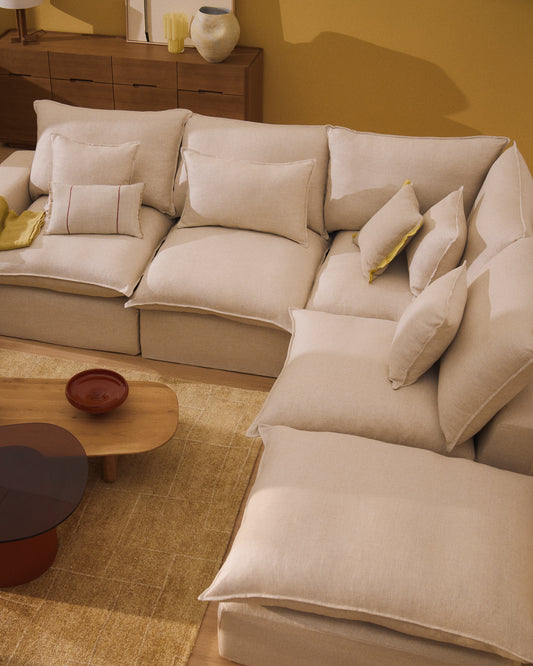 Canapé d’angle modulable déhoussable Anarela 4 places en lin et viscose beige 307 x 287 cm FSC Mix Credit