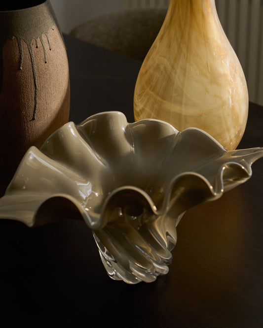 Centro de mesa Lurea de vidrio verde grisáceo 57 x 37 cm